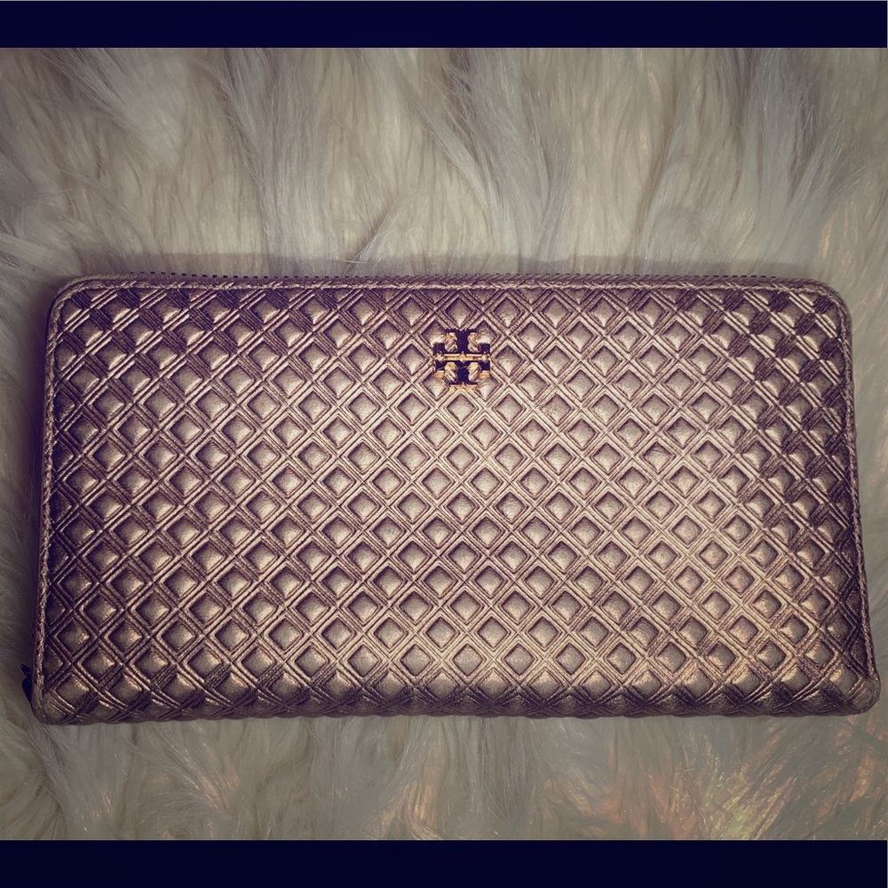 Tory Burch Rosegold Marion Full Zip Wallet